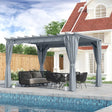 Outsunny 3.6 x 3(m) Outdoor Pergola with Retractable Roof and Curtains, Garden Gazebo Canopy Sun Shade Shelter with Aluminum Frame, Dark Grey