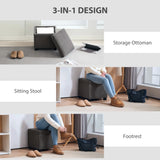 HOMCOM Storage Ottoman Bench, Corduroy Footstool with Removable Lid and Legs, 40cm Storage Chest Box for Living Room, Bedroom, Hallway, Grey