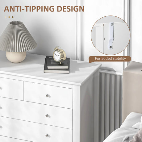 HOMCOM Modern Chest of Drawers, 5 Drawer Storage Cabinet with Metal Handles and Runners for Bedroom, White