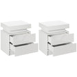 HOMCOM Set of 2 White Bedside Tables with LED Lights, High Gloss Front Nightstands with 4 Drawers