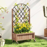 Outsunny Wooden Planter, with Metal Trellis - Brown/Black