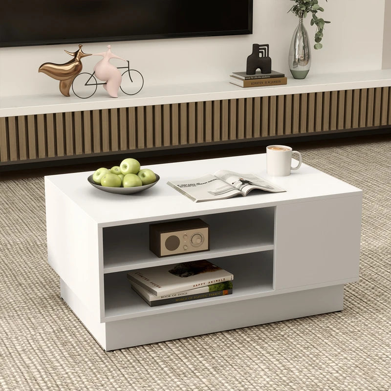 Wooden coffee table with storage space &amp; open compartments living room table side table sofa table white