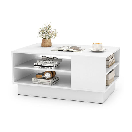 Wooden coffee table with storage space &amp; open compartments living room table side table sofa table white