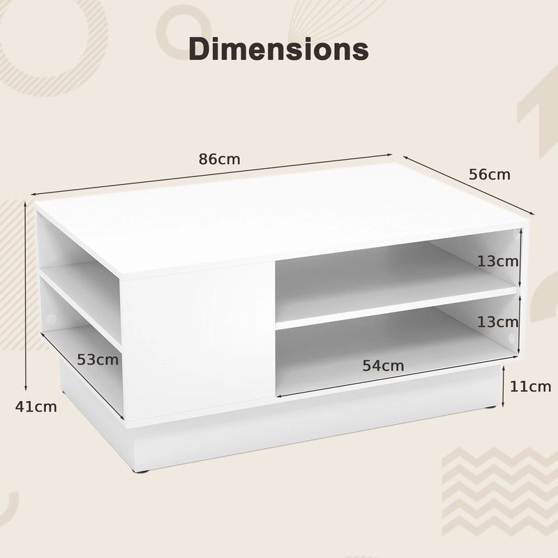 Wooden coffee table with storage space &amp; open compartments living room table side table sofa table white