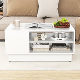 Wooden coffee table with storage space &amp; open compartments living room table side table sofa table white