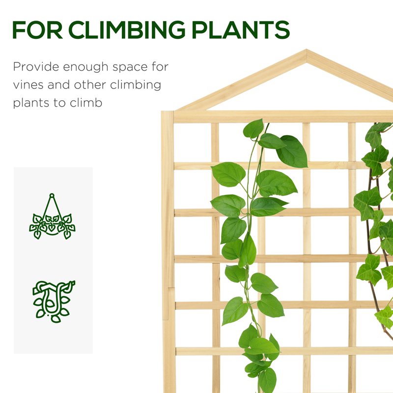 Outsunny Garden Planters with Trellis for Vine Climbing, Distressed Wooden Raised Beds, 90x43x150cm, Natural Tone