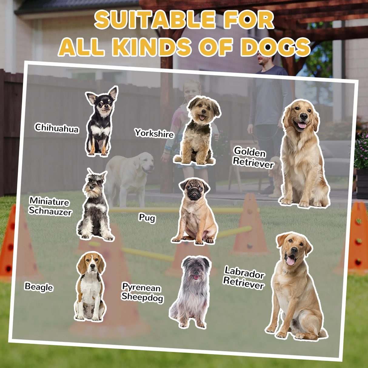 PawHut Dog Agility Equipment Set of Six Cones, Six Poles with Carry Bag, Three-Piece Adjustable Height Jumping Obstacles Orange