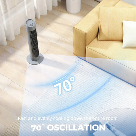 HOMCOM Tower Fan for Bedroom Cooling, 75cm Electric 70 Oscillating with 3 Speed Settings, Standing Floor Fan, Grey