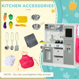 AIYAPLAY Toy Kitchen with Lights, Sounds, Apron and Chef Hat, Ice Maker, Microwave, for Ages 3-6 Years - White