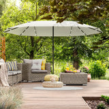 Outsunny 4.4m Double-Sided Sun Umbrella Patio Parasol LED Solar Lights Cream White