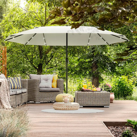 Outsunny 4.4m Double-Sided Sun Umbrella Patio Parasol LED Solar Lights Cream White