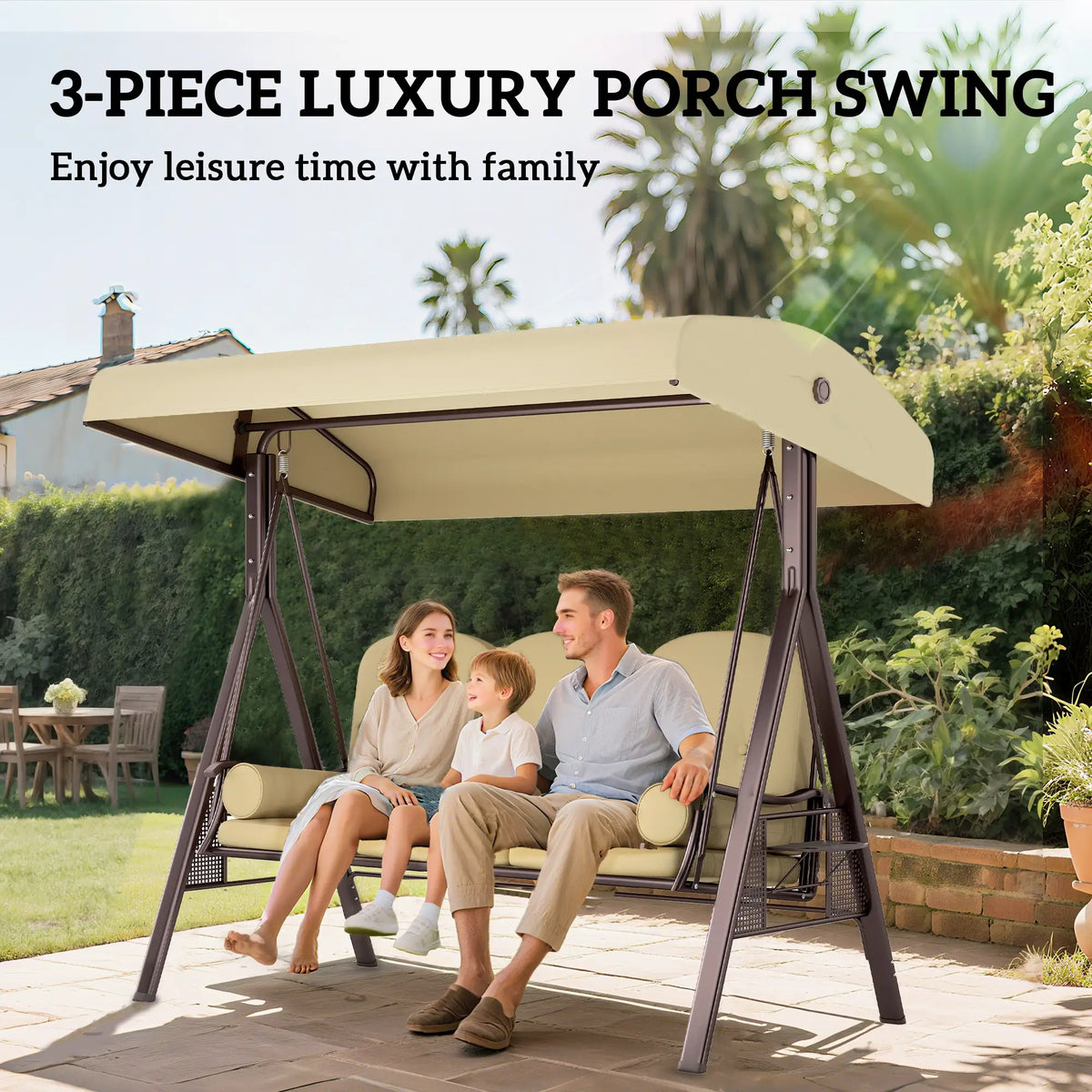 Outsunny Three-Seater Garden Swing Chair - Brown