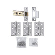 LATCH PACK – HINGES (3 PACK) & 2.5 INCH BOLT THROUGH LATCH - POLISHED CHROME - PACK