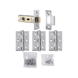 LATCH PACK – HINGES (3 PACK) & 2.5 INCH BOLT THROUGH LATCH - POLISHED CHROME - PACK