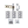LATCH PACK – HINGES (3 PACK) & 3 INCH BOLT THROUGH LATCH - POLISHED CHROME - PACK