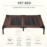 PawHut Large Raised Dog Bed Cat Elevated Lifted Cooling Portable Camping Basket Outdoor Indoor Mesh Pet Cot Metal Frame Brown