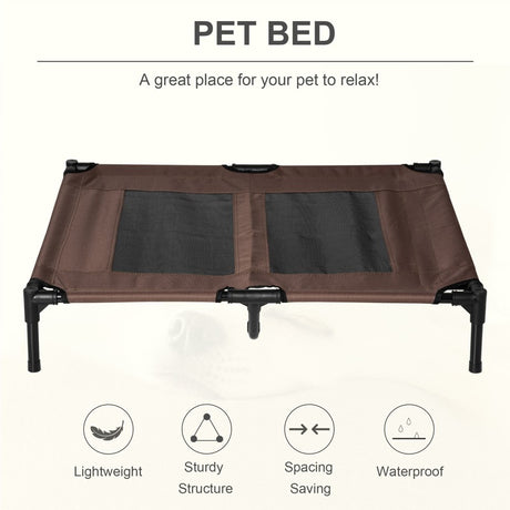 PawHut Large Raised Dog Bed Cat Elevated Lifted Cooling Portable Camping Basket Outdoor Indoor Mesh Pet Cot Metal Frame Brown