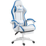 Vinsetto Computer Gaming Chair, PU Leather Desk Chair with Footrest, Swivel Task Chair with 135° Reclining Back and Lumbar Support, PC Chair for Adults, White and Blue