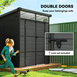 Outsunny 6 x 6ft Outdoor Storage Shed, Plastic Garden Shed with Windows and Air Vents, Outdoor Resin Tool Shed with Latch Doors for Garden, Deck, Dark Grey