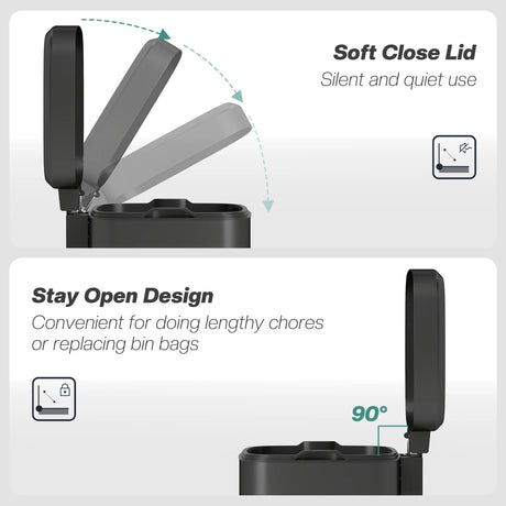 HOMCOM 20L Modern Boxy Metal Home Kitchen Bin - Black