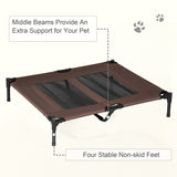 PawHut Large Raised Dog Bed Cat Elevated Lifted Cooling Portable Camping Basket Outdoor Indoor Mesh Pet Cot Metal Frame Brown