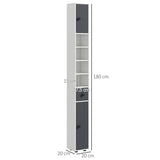 kleankin 180cm Slim Bathroom Cabinet, with Drawer, Shelves and Cupboards - Grey