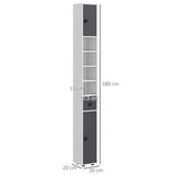 kleankin 180cm Slim Bathroom Cabinet, with Drawer, Shelves and Cupboards - Grey