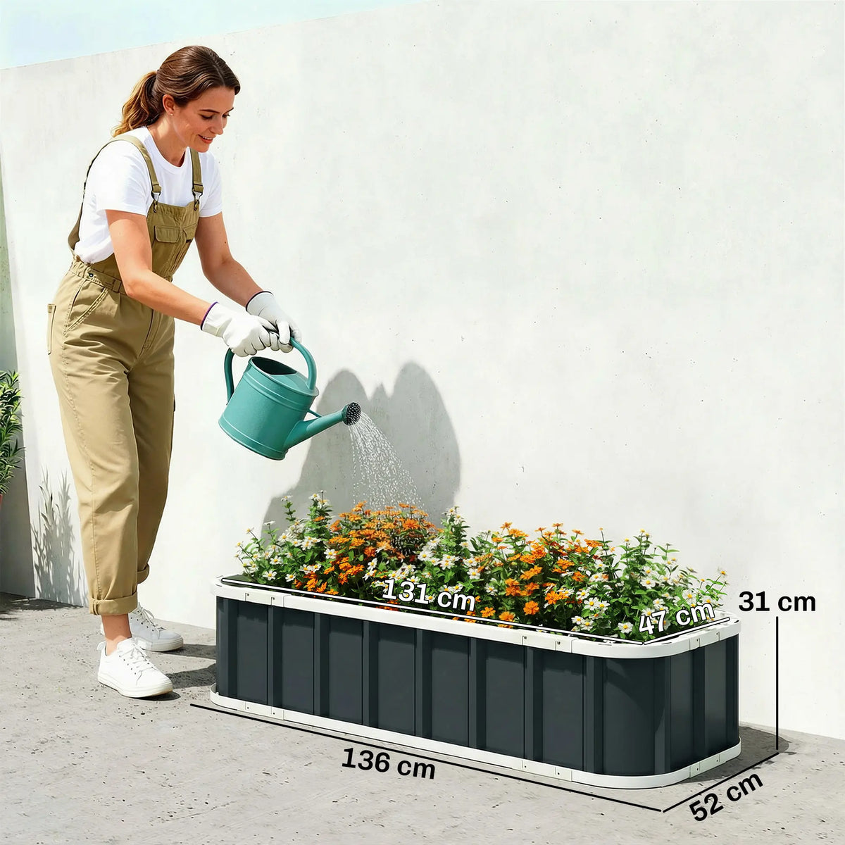Outsunny Galvanised Raised Garden Bed, 4.5 x 2 x 1 ft Metal Planter with Gloves and Folded Edging, Dark Grey