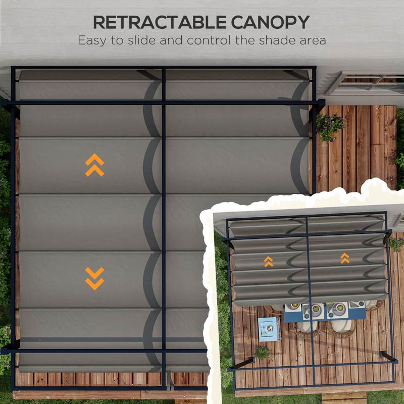 Outsunny 3 x 3(m) Retractable Pergola, Garden Gazebo Shelter with Aluminium Frame, for Grill, Patio, Deck, Dark Grey