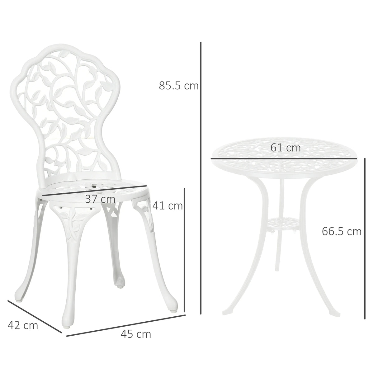 Outsunny 3 Pcs Aluminium Bistro Set Garden Furniture Dining Table Chairs Antique Outdoor Seat Patio Seater White