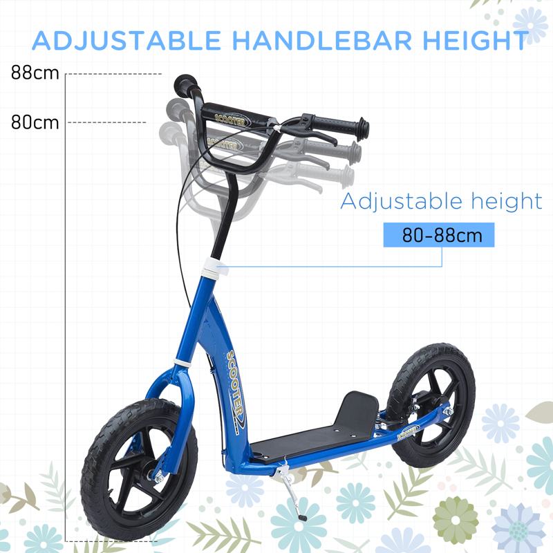 HOMCOM Kids Scooter Kick Scooter, with 12" EVA Tyres, Rear Brake, Big Wheels Scooter for 5-12 Years , Blue