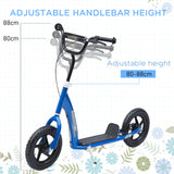 HOMCOM Kids Scooter Kick Scooter, with 12" EVA Tyres, Rear Brake, Big Wheels Scooter for 5-12 Years , Blue