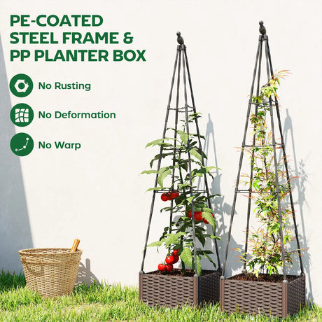 Outsunny Raised Bed for Garden, Raised Garden Bed Planter Box with Trellis, Self Watering, Drainage Holes and Plugs