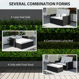 Outsunny Rattan Garden Daybed, Double Sun Lounger with 5-Level Adjustable Back, Storage Ottoman, Cream White