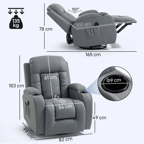 HOMCOM Massage Recliner Armchair, PU Leather Recliner Chair, Grey