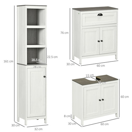 kleankin Bathroom Furniture Set with Adjustable Shelves, 6-Tier Tall Bathroom Storage Cabinet, Floor Cabinet with Drawer, Under Sink Cabinet, Antique White