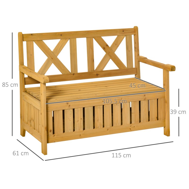 Outsunny 2-Seater Garden Storage Bench for Patio Wood Porch Decor Outdoor Seating