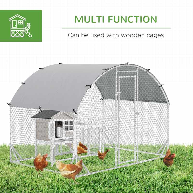 PawHut Walk In Chicken Run Galvanised Chicken Coop Hen Poultry House Cage Rabbit Hutch Pet Playpen Garden with Water-Resist Cover, 2.8 x 1.9 x 2m