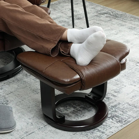 HOMCOM Faux Leather 135 Reclining Chair and Footstool - Brown