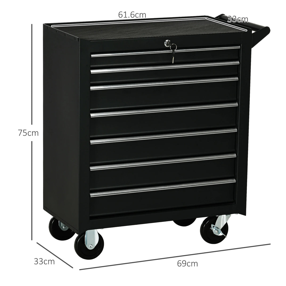 DURHAND 7-Drawer Tool Box on Wheels, Lockable Tool Cabinet with EVA Pat & Ball Bearing, Matte Black