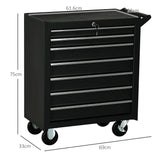 DURHAND 7-Drawer Tool Box on Wheels, Lockable Tool Cabinet with EVA Pat & Ball Bearing, Matte Black