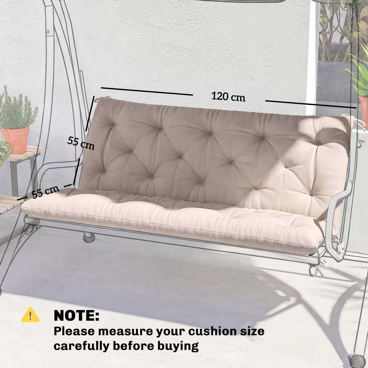 Outsunny Garden Bench Cushion, 2 Seater Swing Chair Cushion, Seat Pad with Ties for Indoor and Outdoor Use, 110 x 120 cm