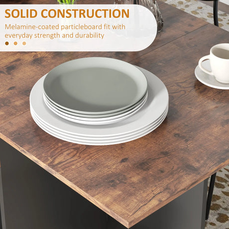 HOMCOM Folding Dining Table, Drop Leaf Table for Small Spaces, Foldable Table with Drawer and Storage Shelves for Kitchen, Dining Room, Rustic Brown