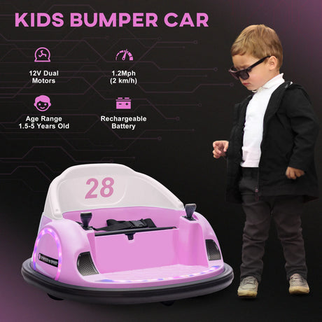 AIYAPLAY 360 Rotation Kids Bumper Car, 12V Waltz Car with Remote Control, Dual Joystick, Music, Lights, Pink