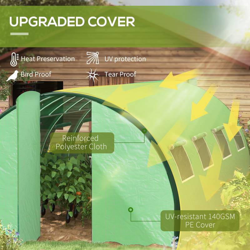 Outsunny Polyethylene Upgraded Structure Walk-in Polytunnel Greenhouse, 6 x 3(m), Green