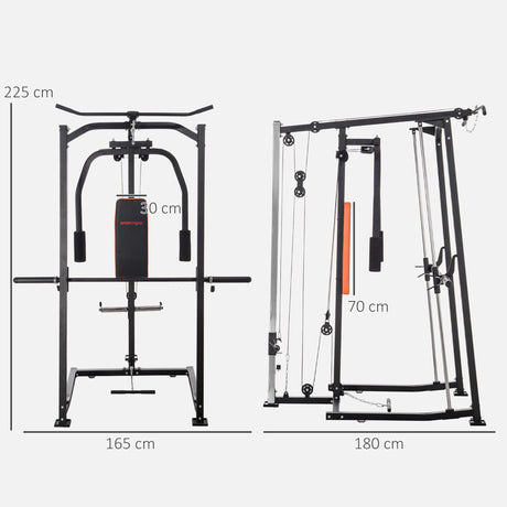 SPORTNOW 3 In 1 Smith Machine with Dual Cable Pulley System, Chest Press Station, 17-Level Squat Rack and Barbell Bar