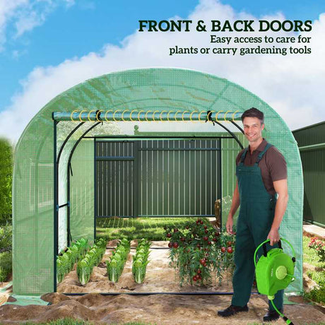 Outsunny 300 x 300cm Walk-In Polytunnel Greenhouse - Green