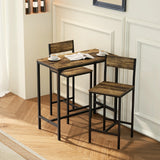 HOMCOM 3-Piece Bar Table Set with 2 Stools, Industrial Breakfast Bar Set with Footrest, Backrest for Dining Room, Small Space