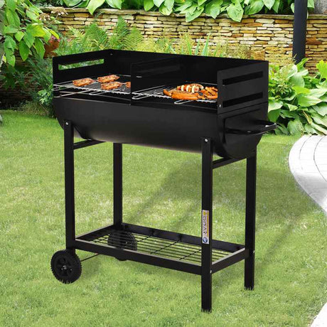 Outsunny Steel 2-Grill Charcoal BBQ w/ Wheels Black