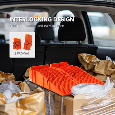 DURHAND 2 Pieces Car Ramps Heavy Duty 2.5 Ton Motorhome Levelling Ramps, Plastic Garage Workshop Car Lift, Portable Automotive Vehicle Campervan Car Ramp, Orange